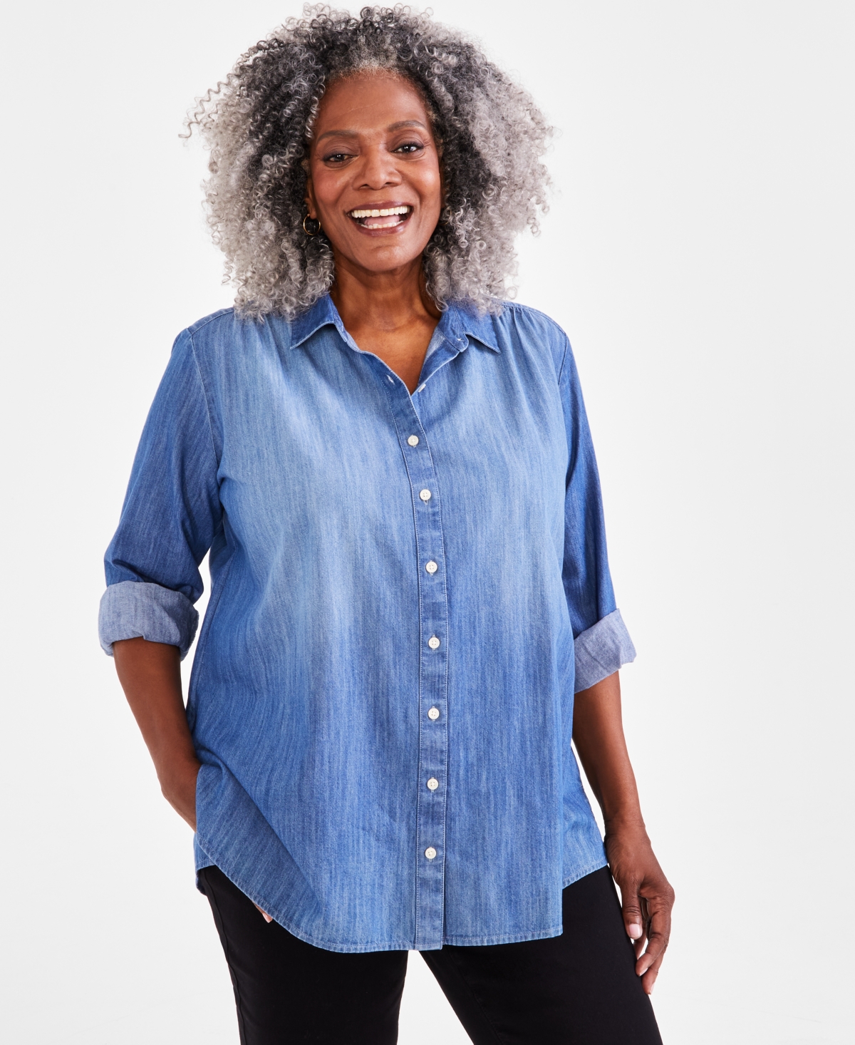Style & Co Plus Size Chambray Boyfriend Tunic Shirt, Created For Macy's In Modern Wash