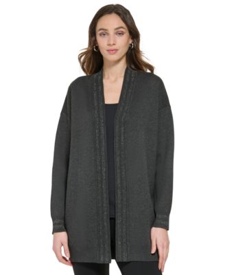 DKNY - Women's Open-Front Logo-Back Long-Sleeve Cardigan