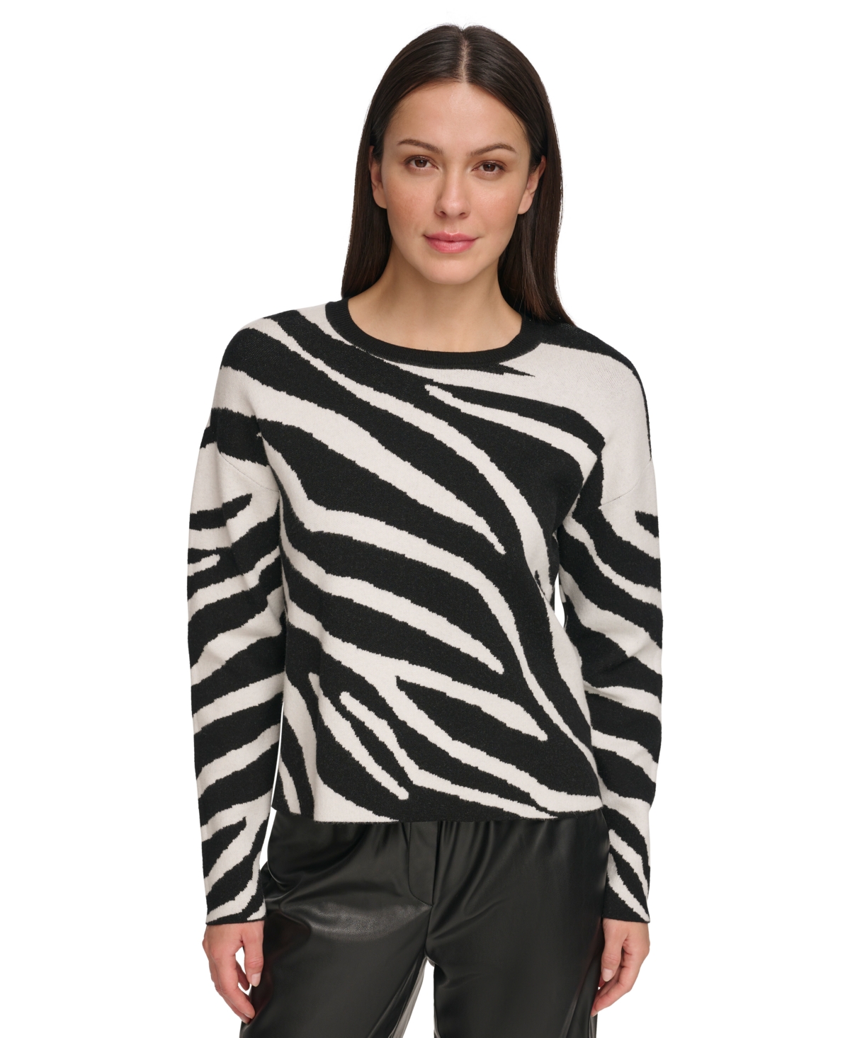 Dkny Women s Animal Print Crewneck Long Sleeve Sweater Smart Closet