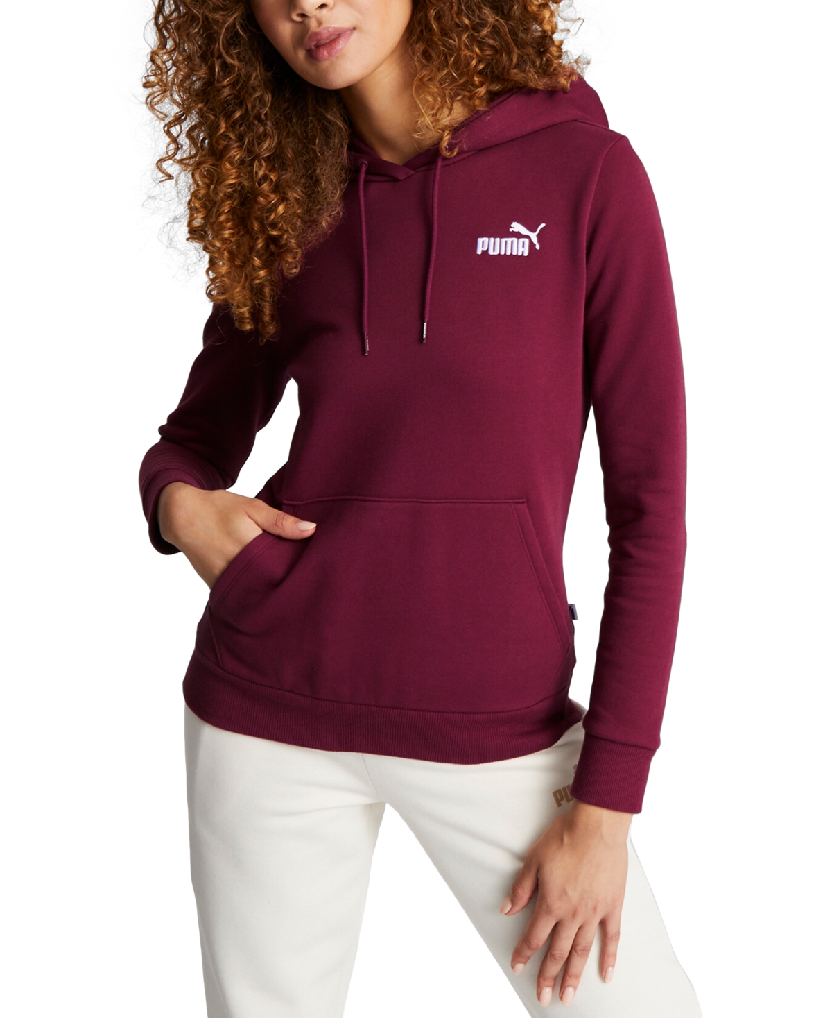 Puma Women's Essentials Embroidered Hooded Fleece Sweatshirt In Dark Jasper