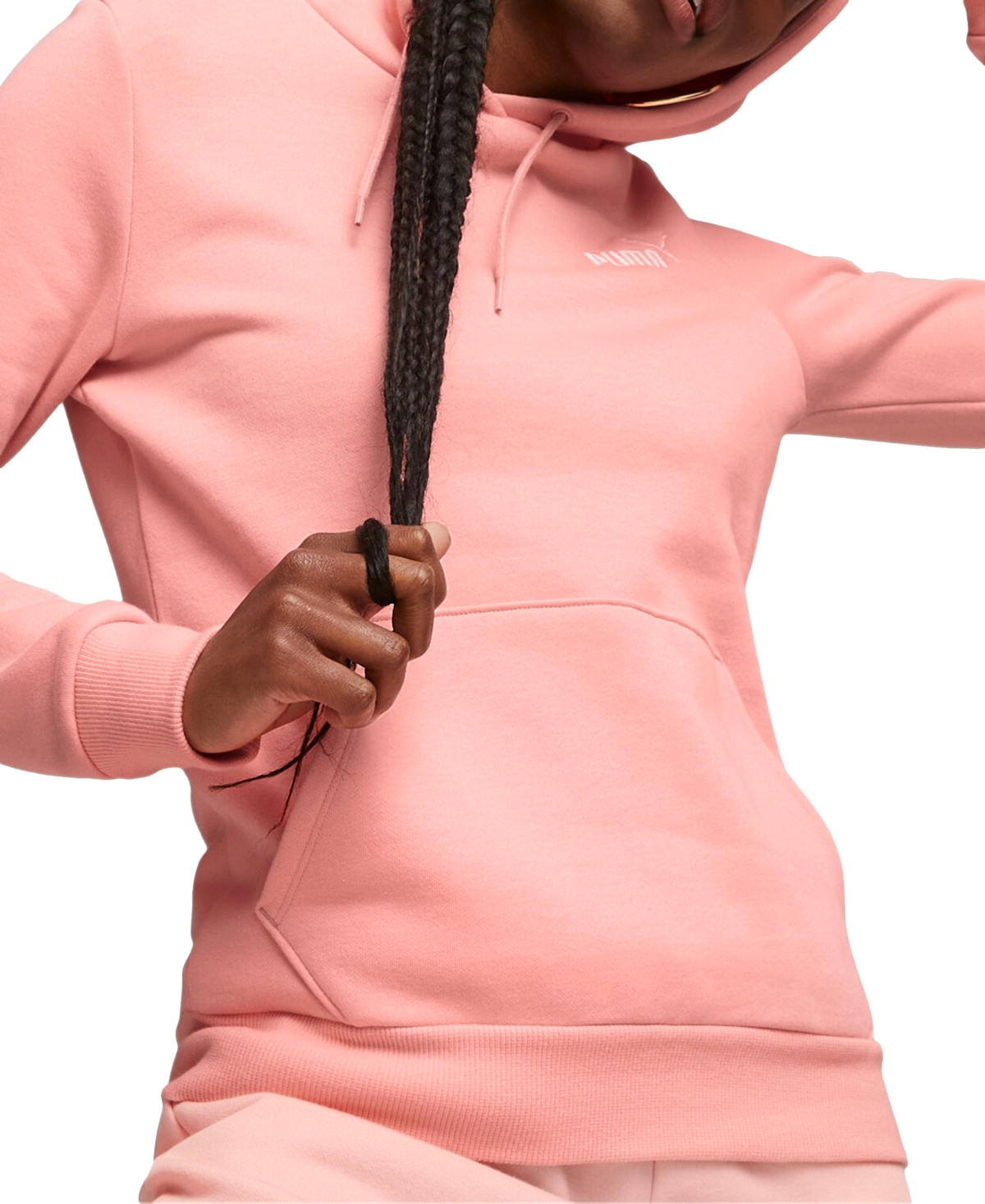 Puma Women's Essentials Embroidered Hooded Fleece Sweatshirt In Peach Smoothie