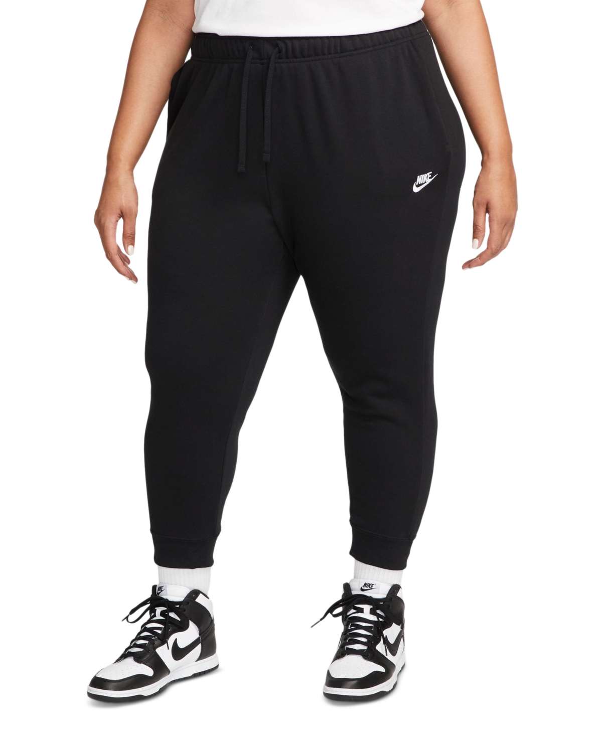 Shop Nike Plus Size Active Sportswear Club Mid-rise Fleece Jogger Pants In Black,white