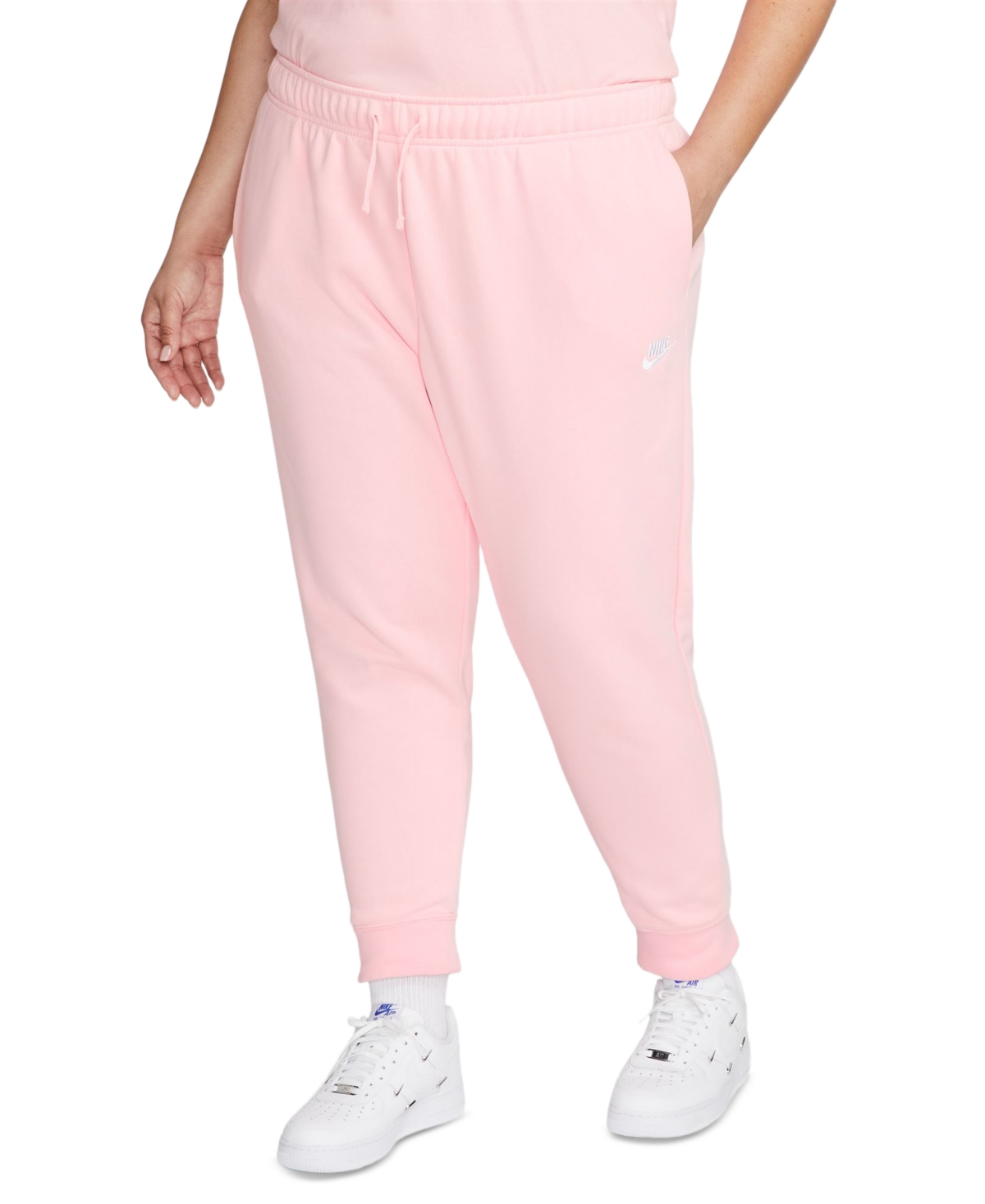 Shop Nike Plus Size Active Sportswear Club Mid-rise Fleece Jogger Pants In Medium Soft Pink,white