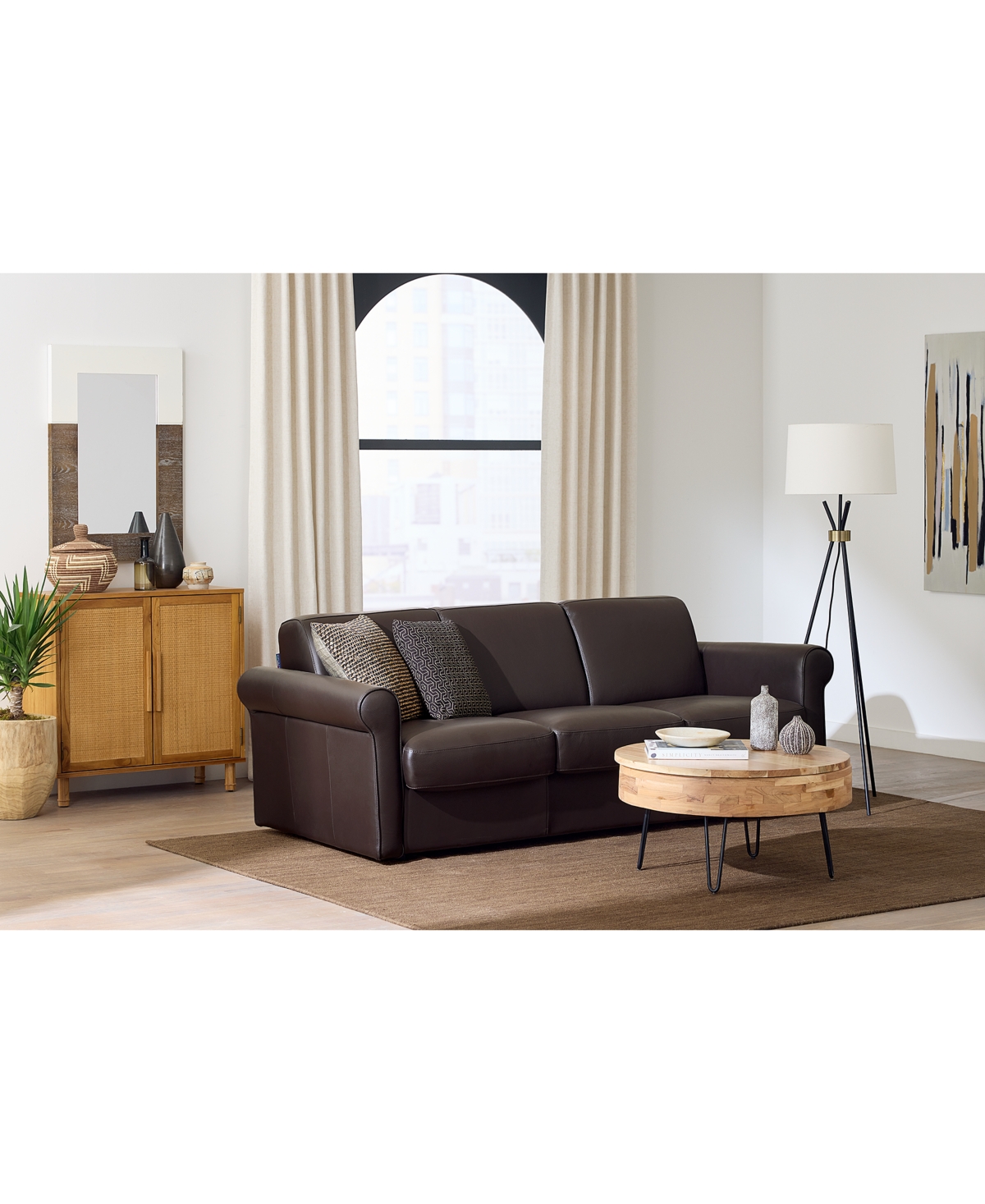 Macy's Elsher 85" Leather Sleeper Sofa, Created For  In Brown