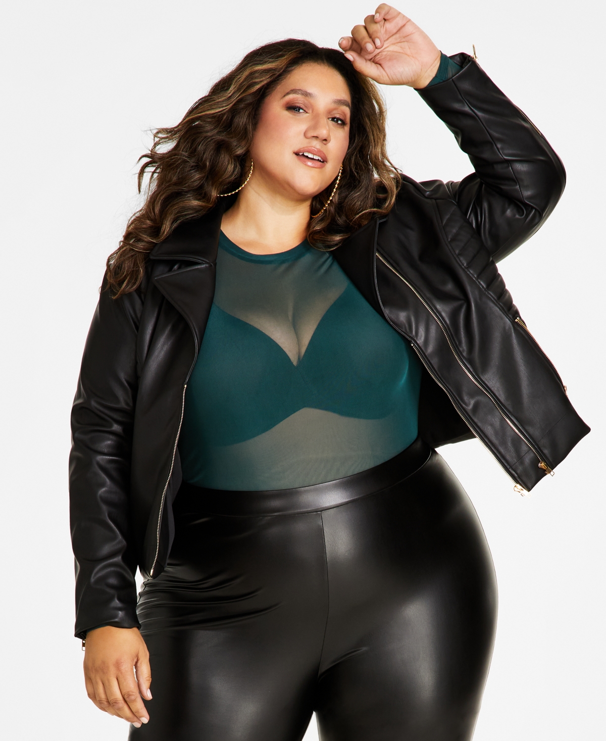 Trendy Plus Size Quilted-Side Moto Jacket - Black Beauty