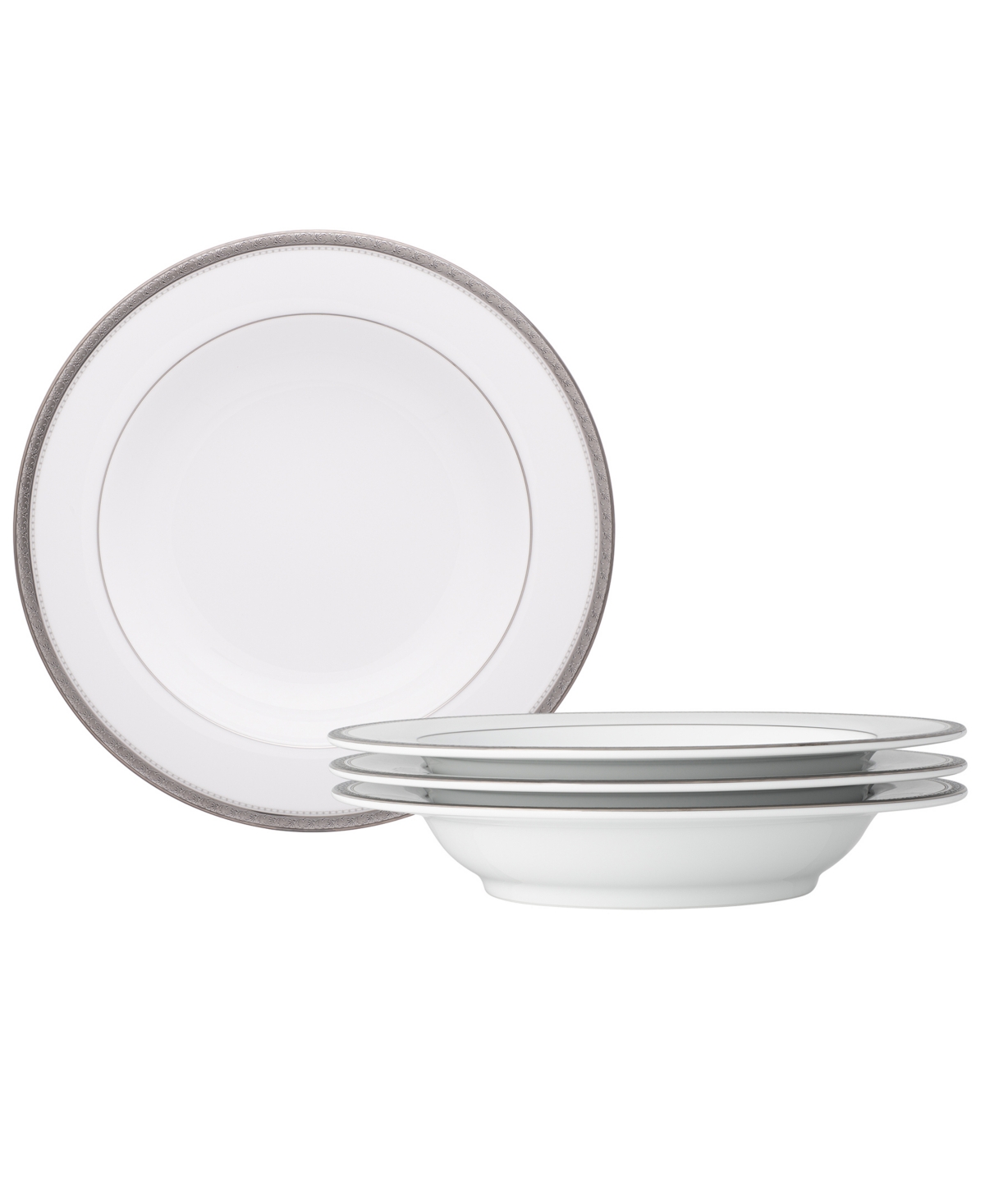 Noritake Charlotta Platinum 4 Piece 11" Pasta Bowls Set, 24 Oz, Service For 4 In White