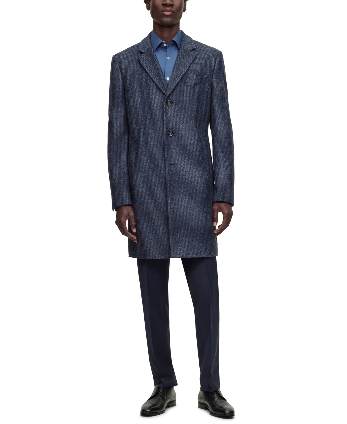 Hugo Boss Boss By  Men's Patterned Slim-fit Formal Coat In Dark Blue