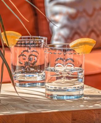 Fleur De Lis Double Old Fashioned Glass 13oz - Set of 4 Glasses