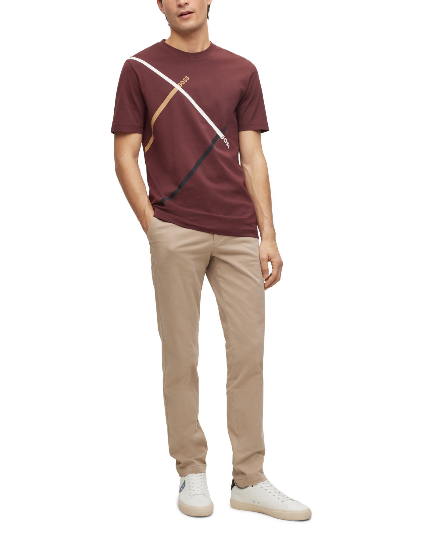 Мужские брюки Hugo Boss Stretch-Cotton Gabardine Slim-Fit Chinos, цвет: Бежевый — фото 4