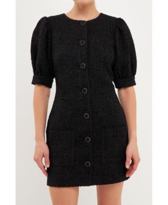 Women's Puff Sleeve Tweed Mini Dress