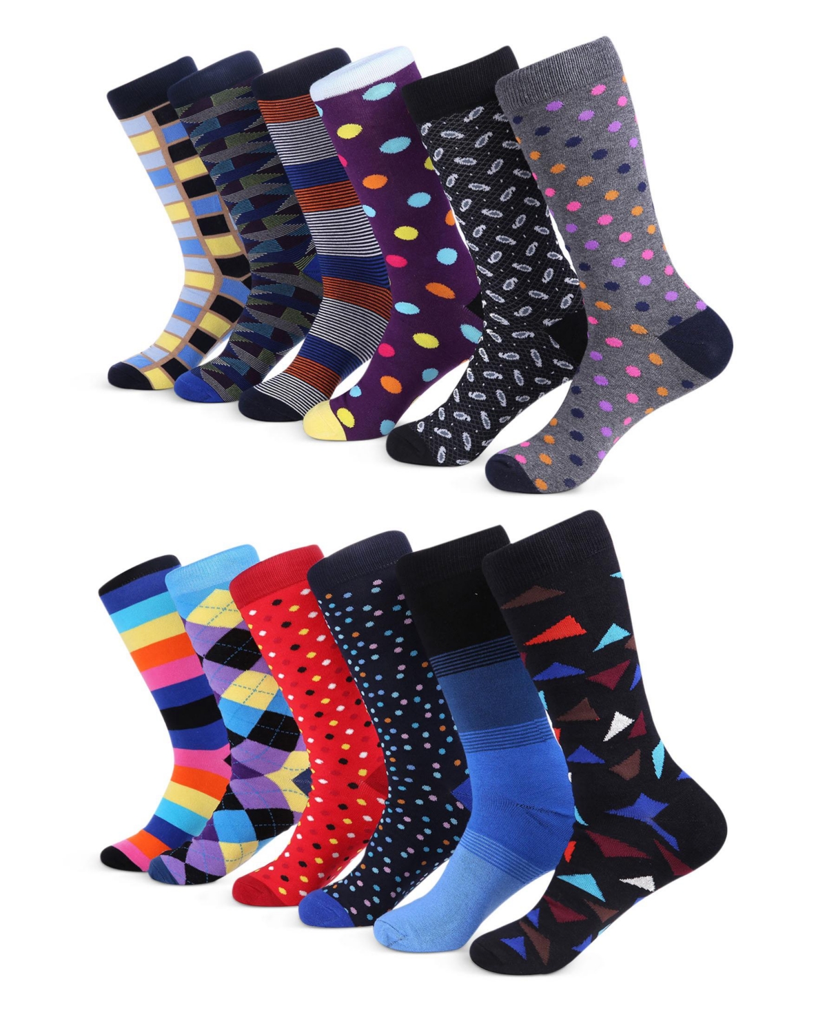 Men's Sensational Fun Dress Socks 12 Pack - Trendy colors