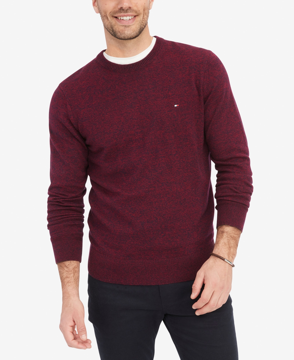 Tommy Hilfiger Men's Regular-fit Pima Cotton Cashmere Blend Solid Crewneck Sweater In Rouge