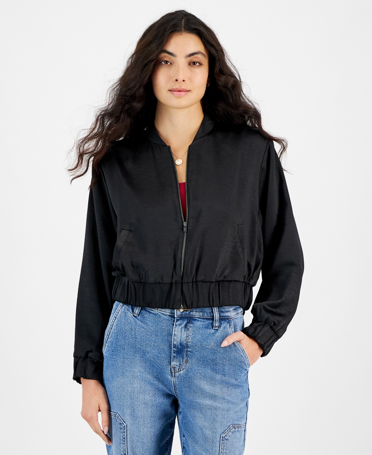And Now This Women's Satin Bomber Jacket In Black