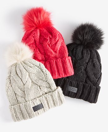 Ugg Cable Knit Pom Beanie in Cerise