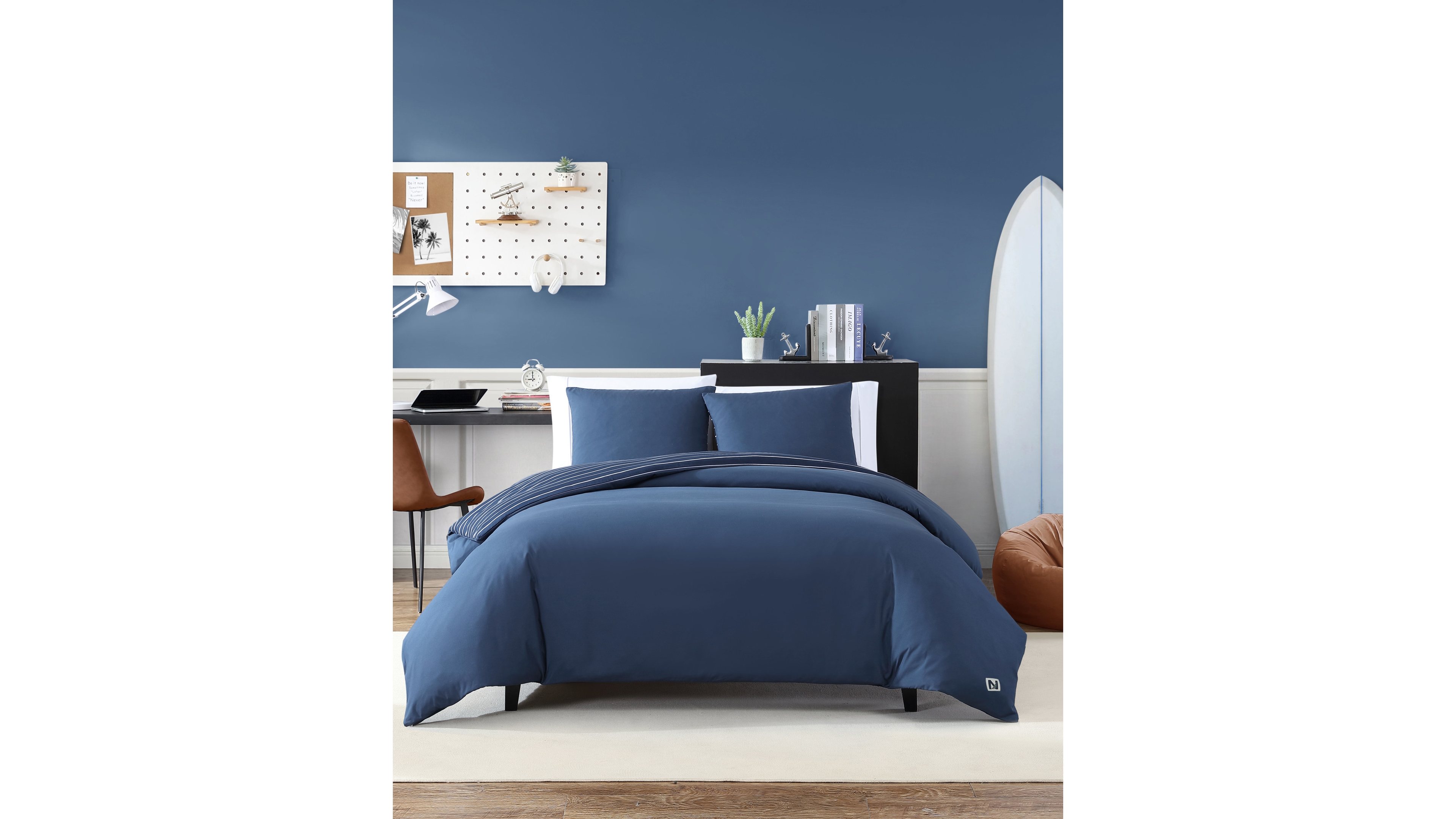 Nautica Longdale Solid Stripe Brushed Microfiber 3 Piece Duvet Cover Set, King