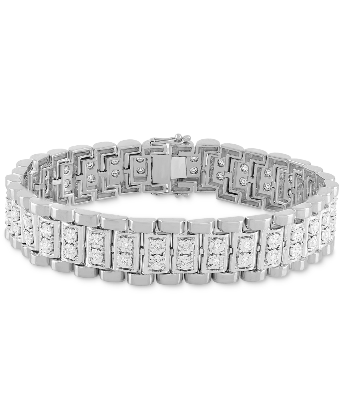 Men's Diamond Link Bracelet (1 ct. t.w.) in Sterling Silver & 14k Gold-Plate or Sterling Silver - Silver