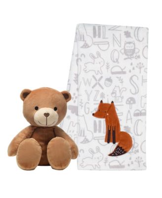 Baby Plush Bear Stuffed Animal & Fox Blanket Gift Set