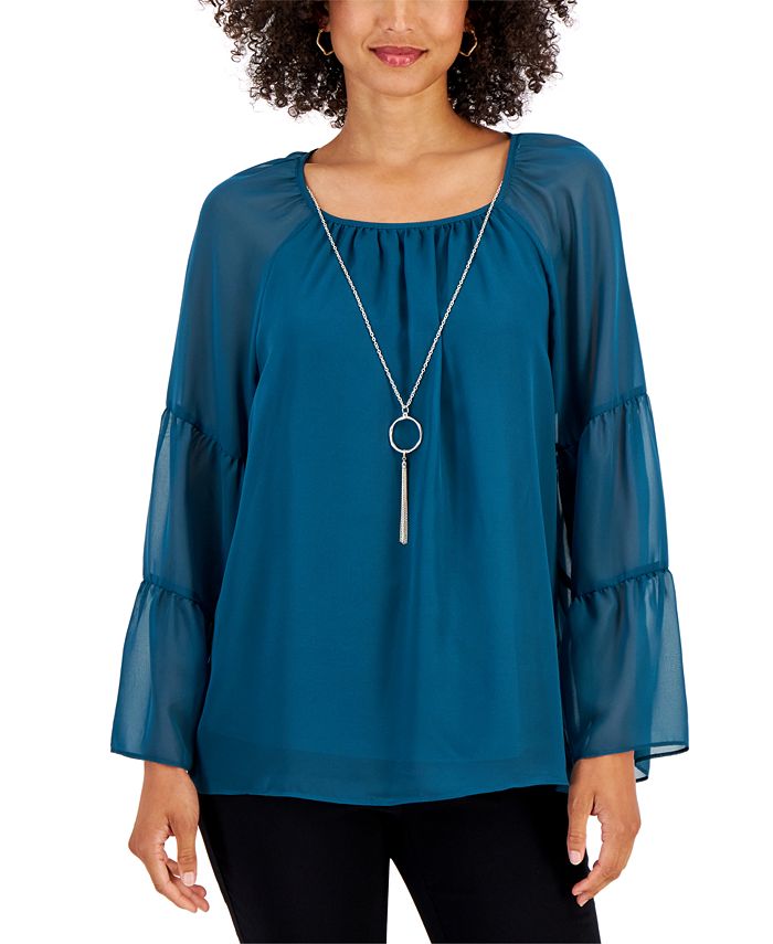 JM Collection Petite Tier-Sleeve Necklace Top, Created for Macy's - Macy's