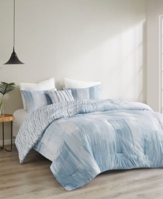 Natori Brush Stroke Oversized Reversible Seersucker 4 Piece Comforter Set, King