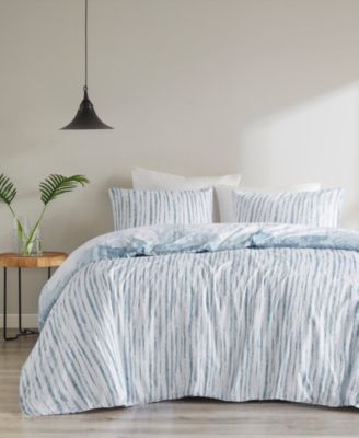 Natori Brush Stroke Oversized Reversible Seersucker 3 Piece Duvet Cover Set, Full/Queen