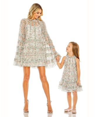 Little Girls Mesh Floral Print A-Line Dress