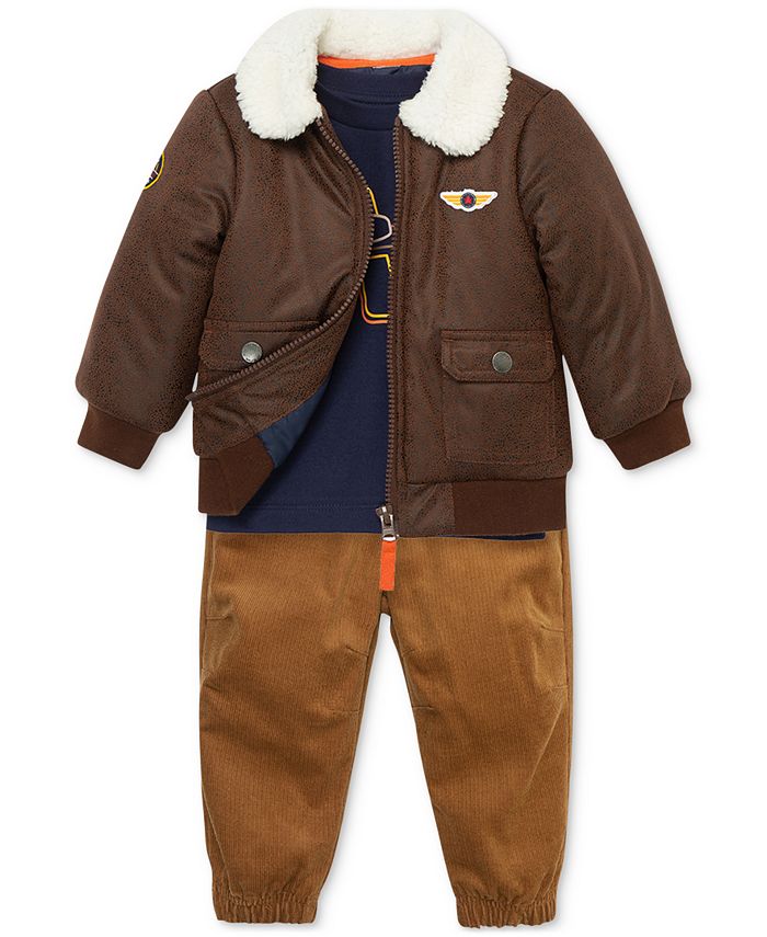 Little Me Baby Boys Aviator Jacket, Graphic TShirt and Pants, 3 Piece