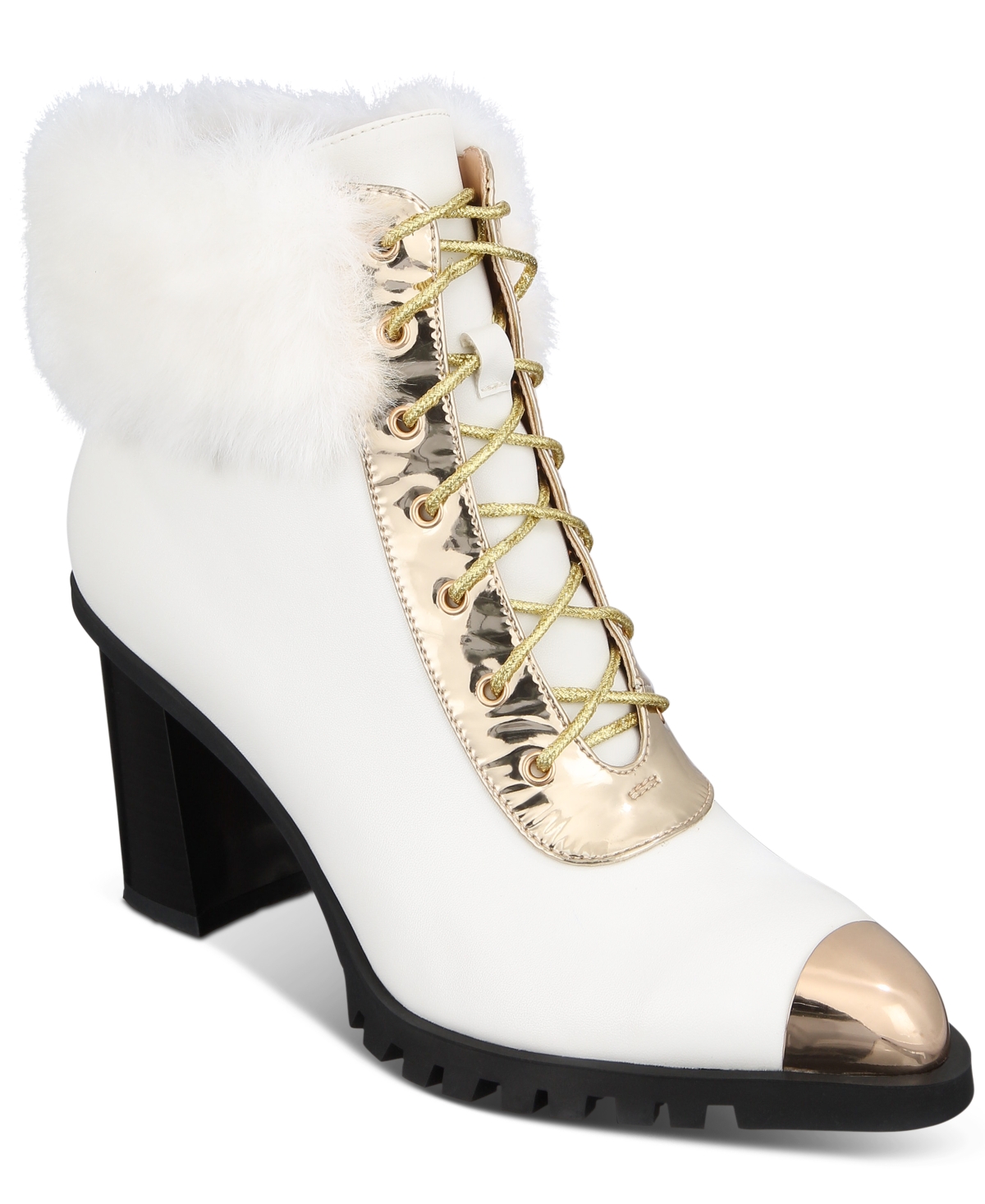 Things Ii Come Women's Maliyana Luxurious Lace-up Embellished Block-heel Booties In White