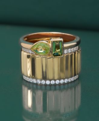 Peridot (3/8 ct. t.w.) & Green Tourmaline Ring (1/3 ct. t.w.) Bezel Ring in Gold Vermeil,  (Also available in Morganite & Pink Topaz) Created for Macy's