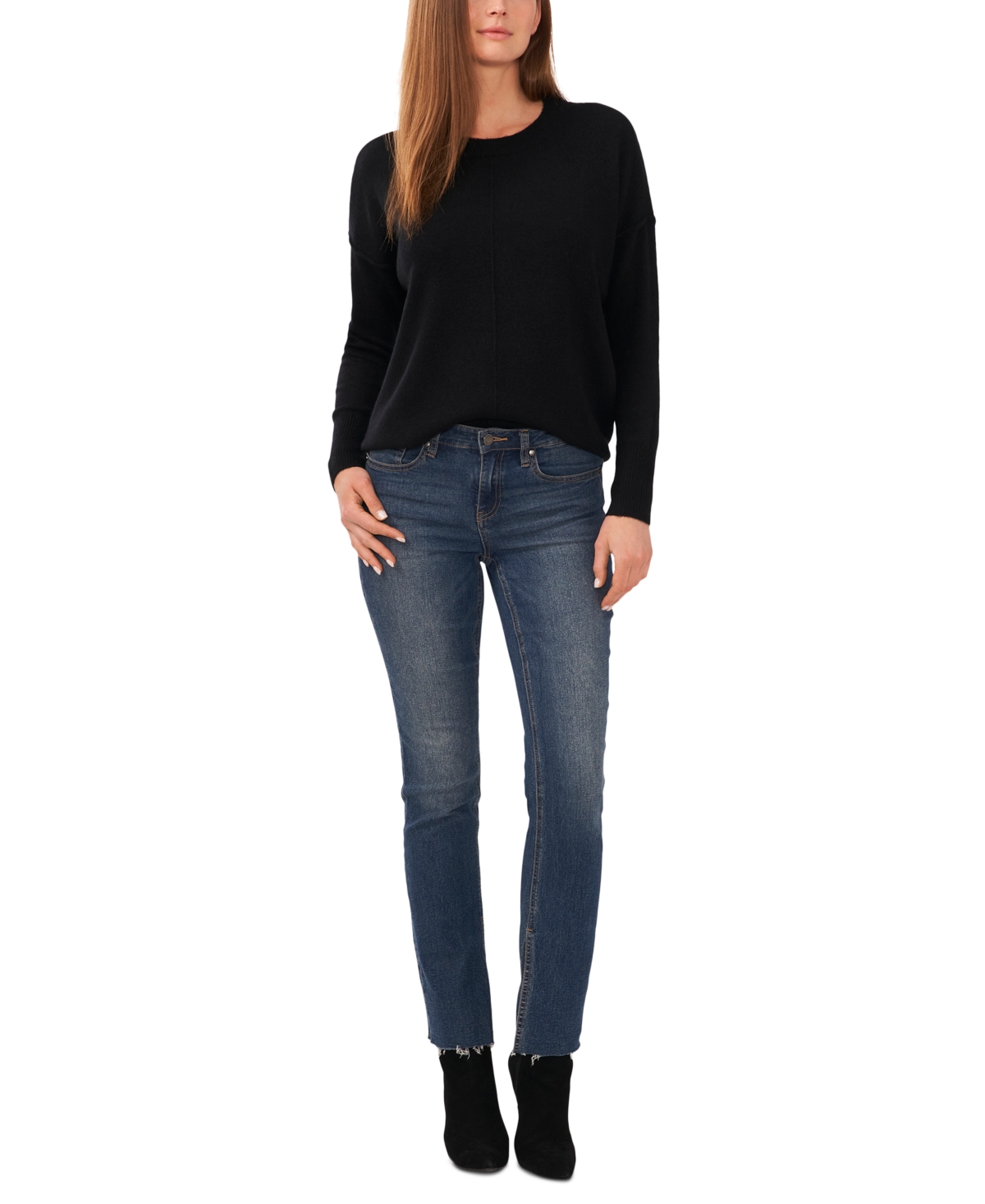 Vince Camuto Cozy Long Sleeve Extend Shoulder Sweater In Rich Black