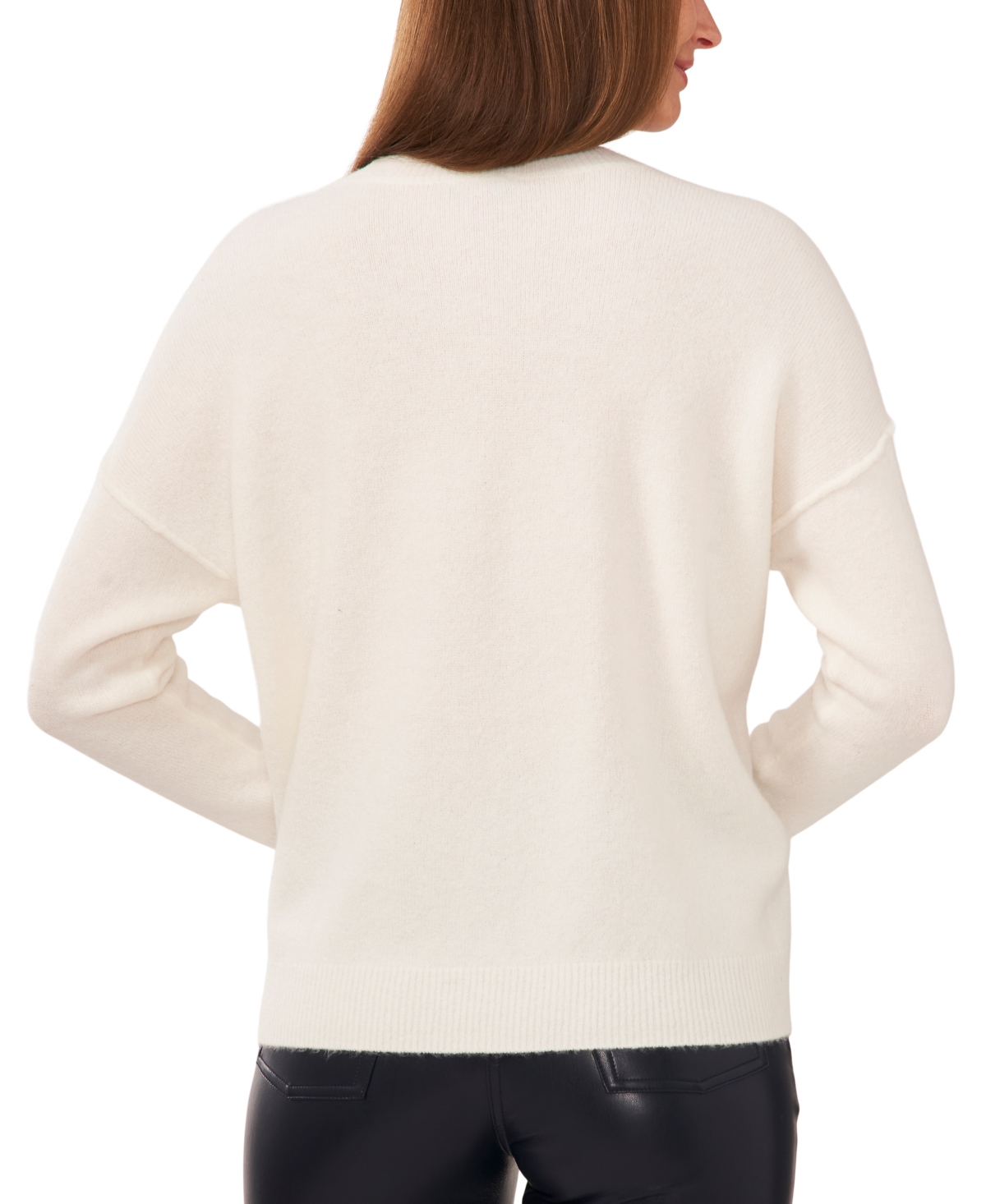 Vince Camuto Cozy Long Sleeve Extend Shoulder Sweater In Antique White