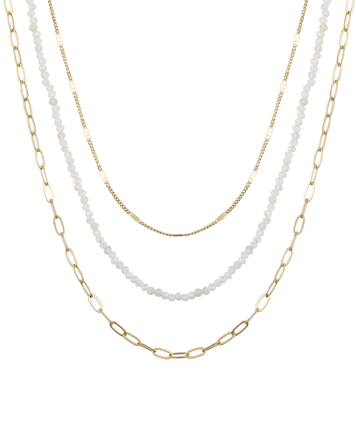 Unwritten Genuine Glass Stone And 14k Gold Plated Layered Necklace Set, 3 Pieces In White