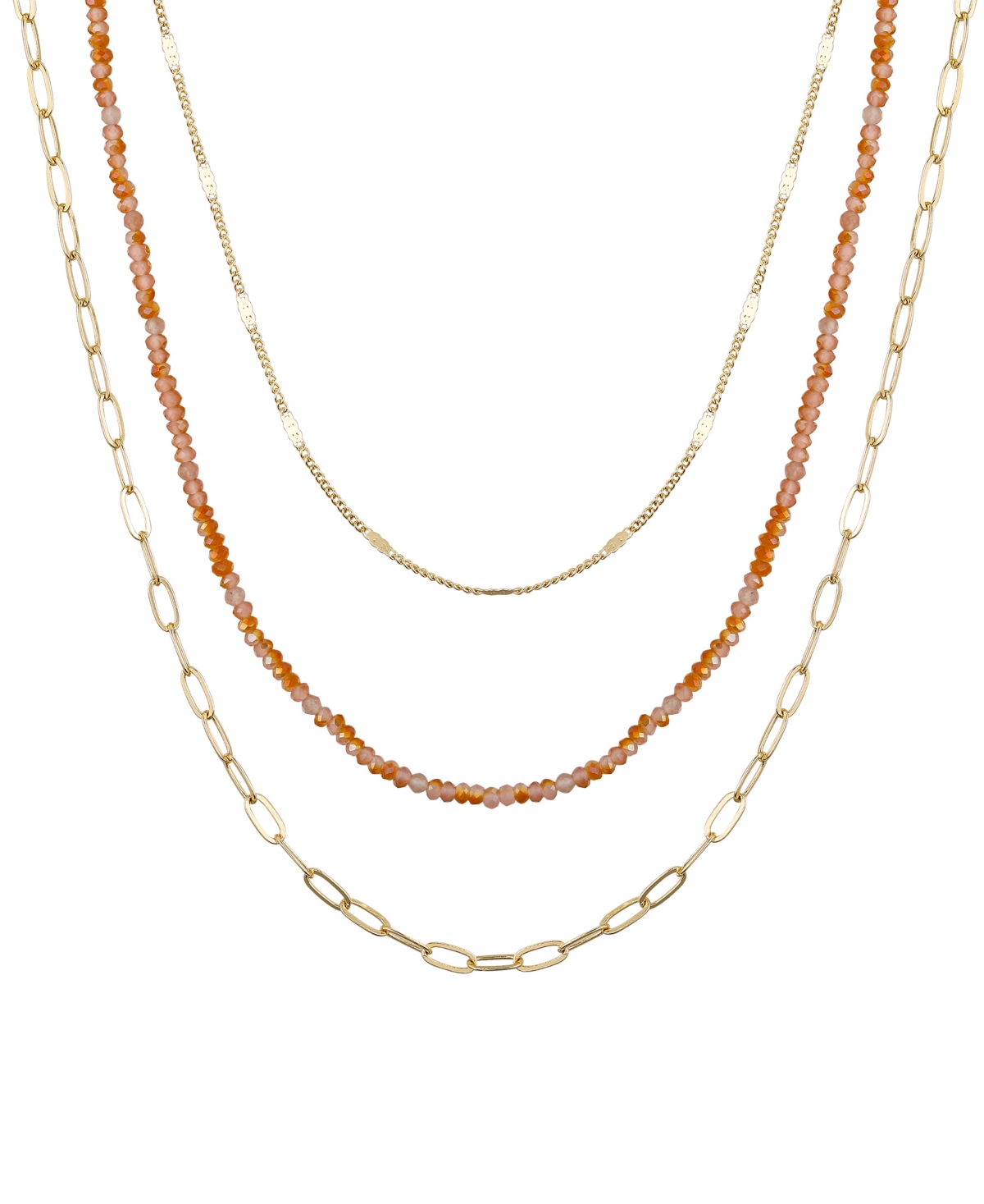 Unwritten Genuine Glass Stone And 14k Gold Plated Layered Necklace Set, 3 Pieces In Champagne