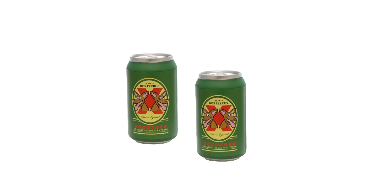 Beer Can Dos Perros, 2-Pack Dog Toys - Medium Green