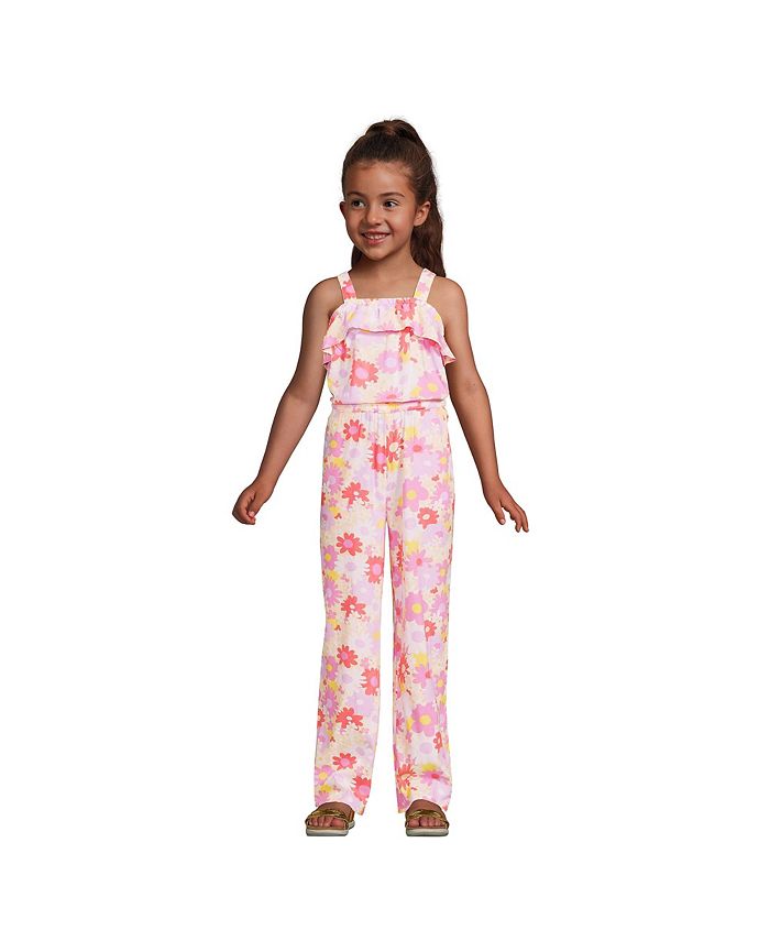 Lands' End Girls Child Ruffle Trimmed Pattern Jumpsuit - Macy's