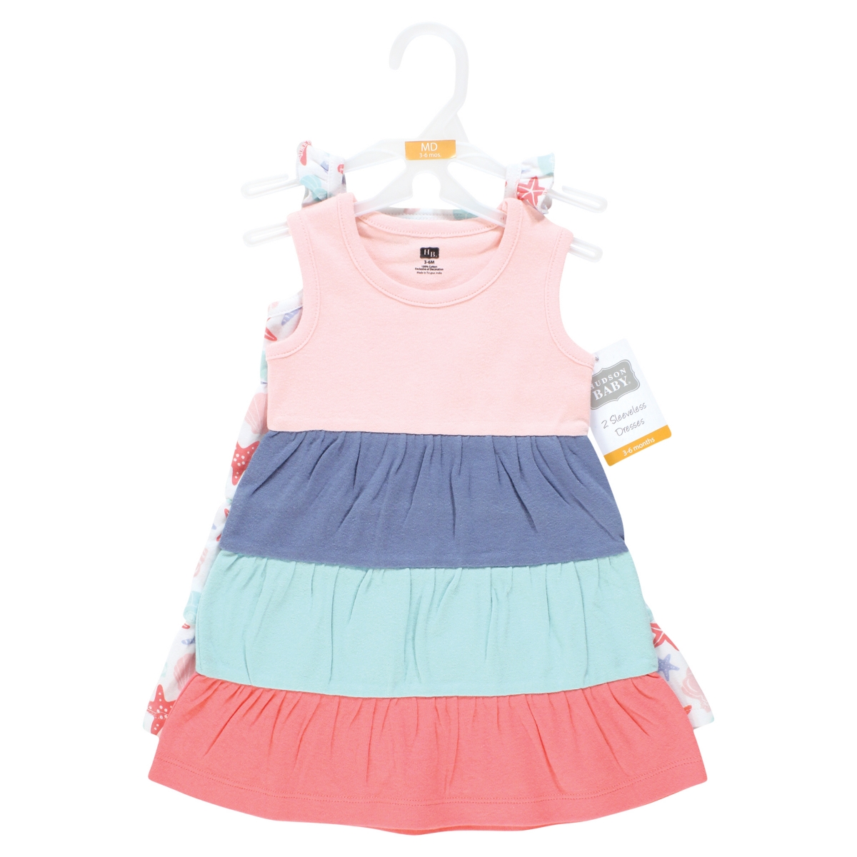 Hudson Baby Toddler Girls Cotton Dresses 2pck,- Multicolor sea shells