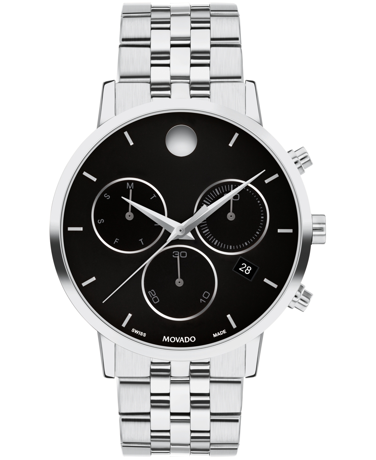 Movado Men's Museum Classic Swiss Quartz Chrono Silver Tone Stainless Steel Watch 42mm In Sterling Silver Black