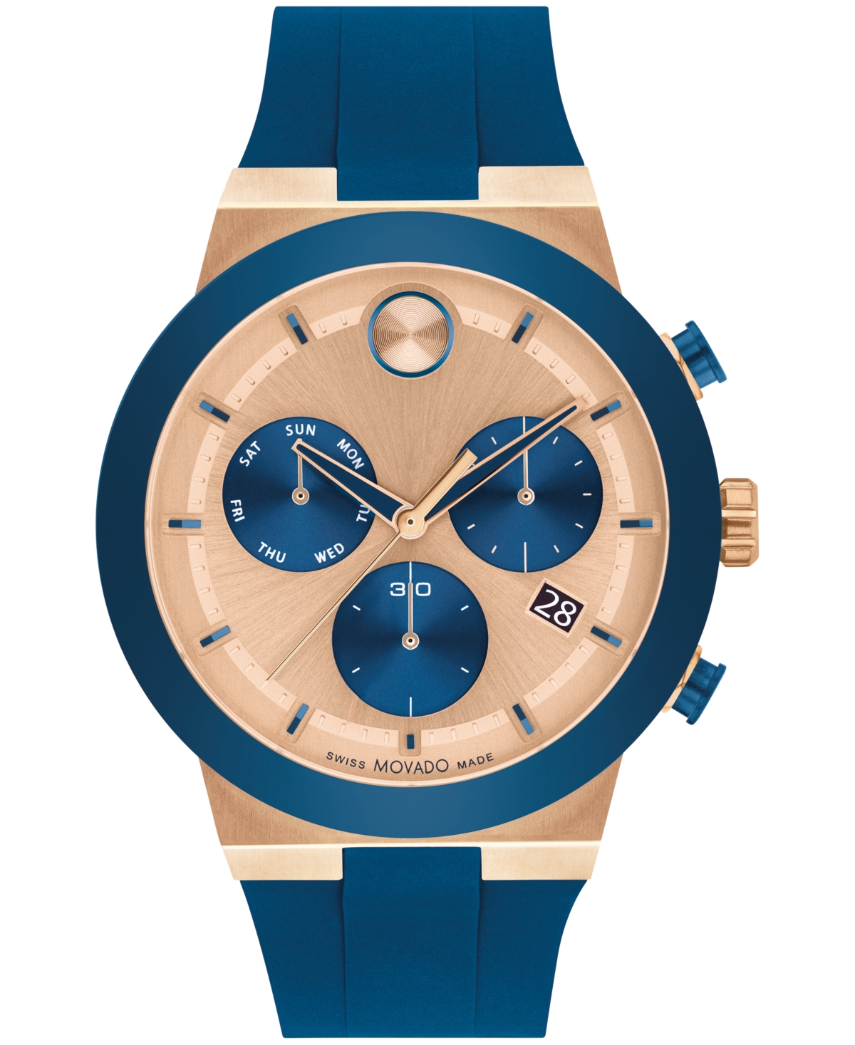 Movado Men's Bold Fusion Swiss Quartz Chrono Blue Silicone Watch 44mm