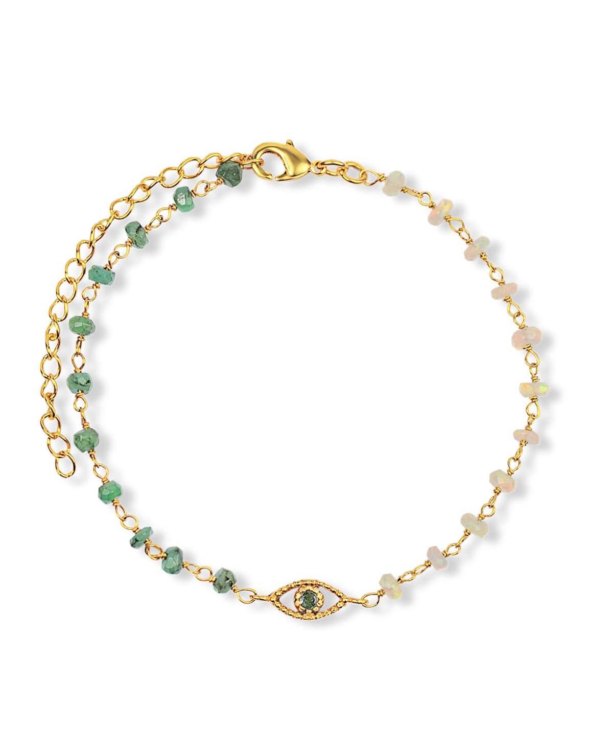 Soothing Oasis - Opal Emerald Evil Eye Charm Bracelet - Gold/green/white