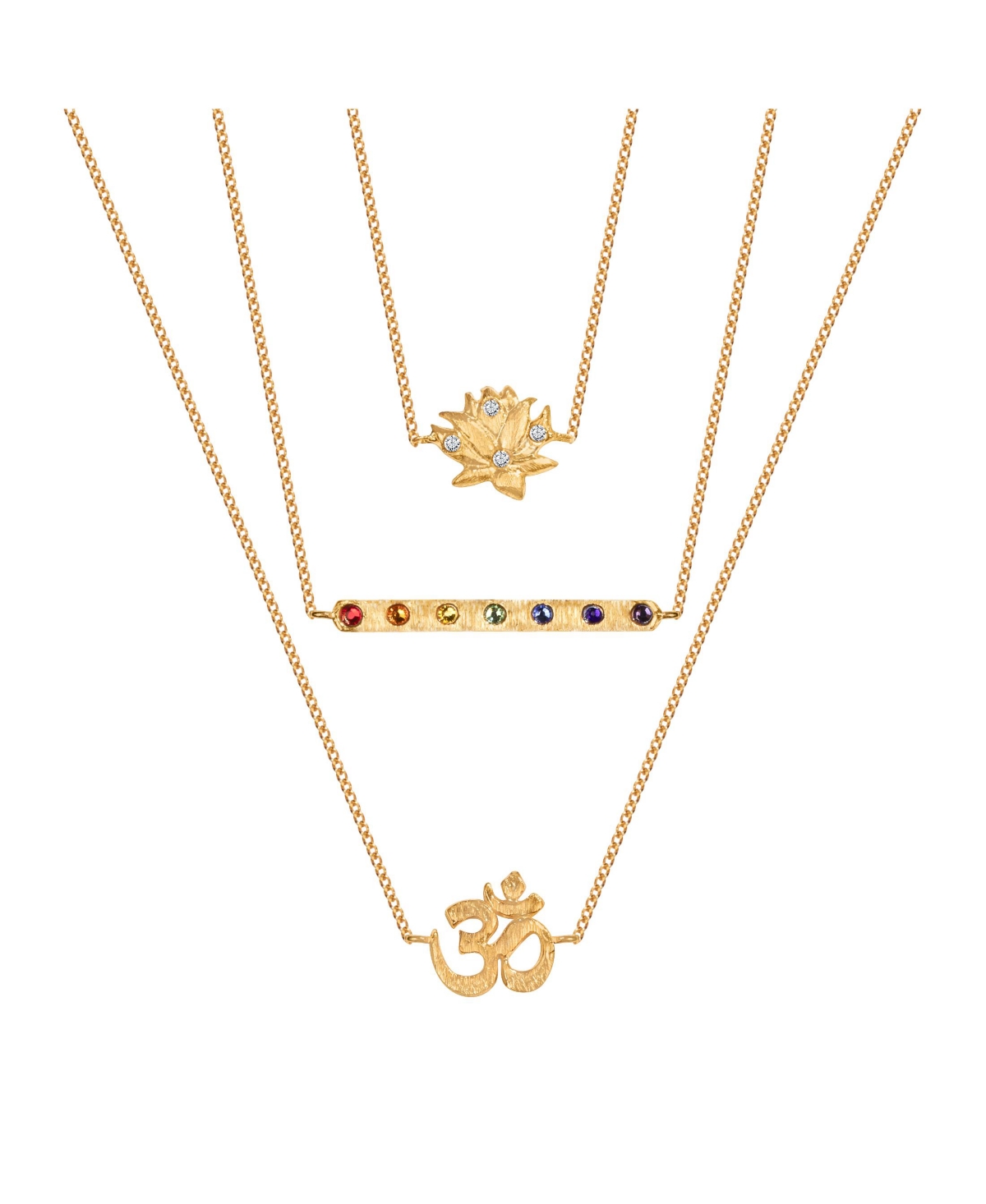 Aligned in Serenity - Lotus Om Chakra Bar Triple Layer Necklace - Gold