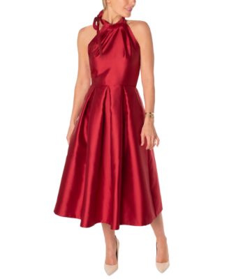 Maison Tara - Women's Satin Fit & Flare Halter Dress