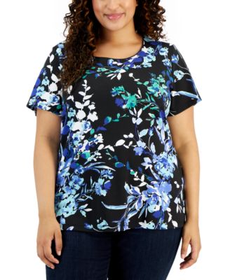 Karen Scott Plus Size Plaid Print Scoop Neck Top main image 0
