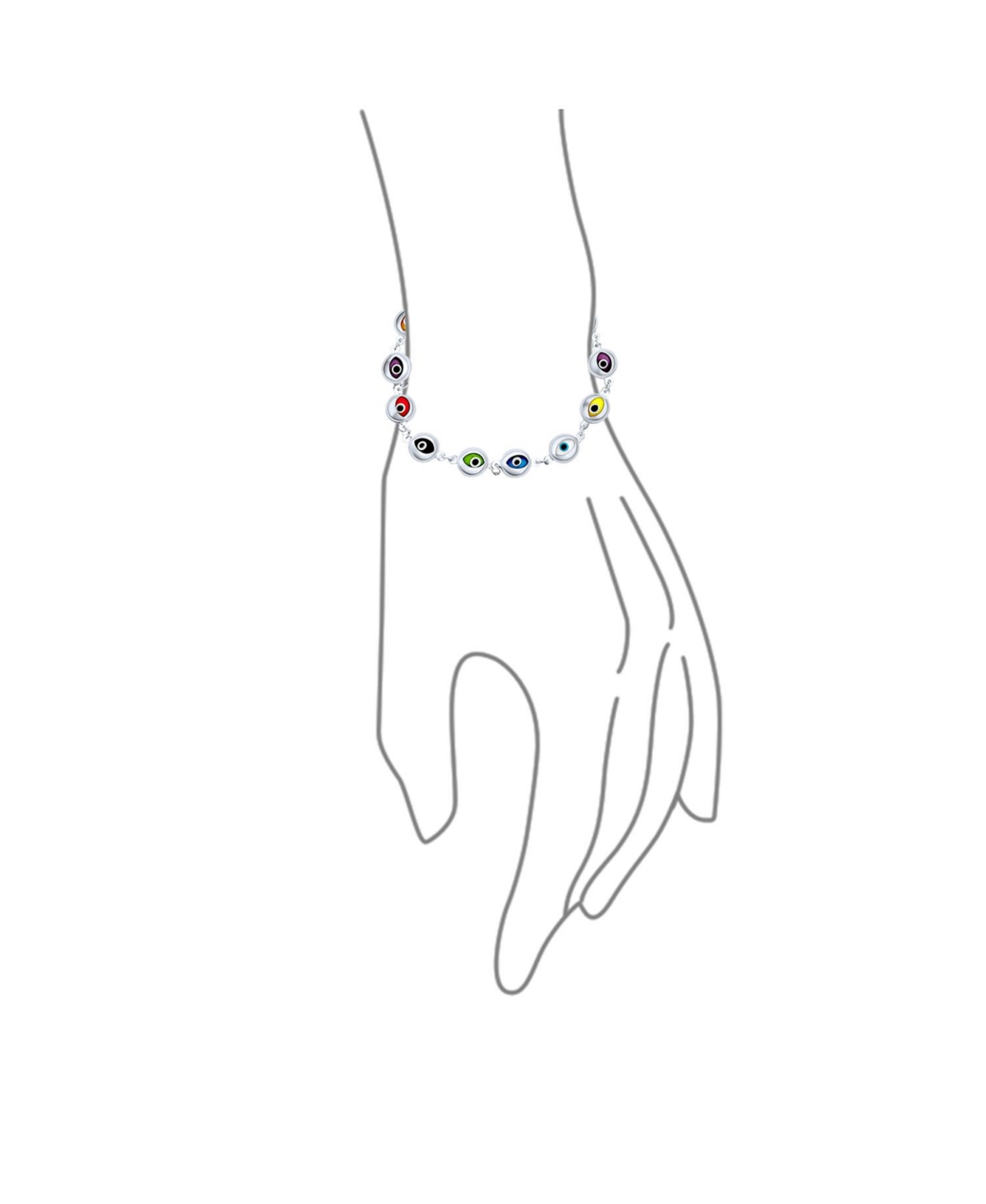 Bling Jewelry Turkish Colorful Multicolor Spiritual Protection Amulet Strand Link Multi Charm Evil Eye Bracelet For Women Sterling- Silver