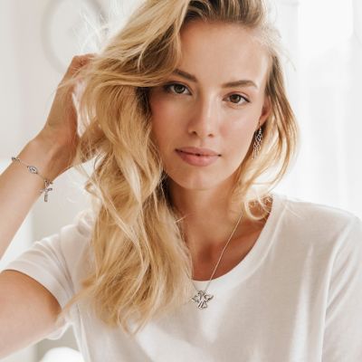 Religious Chain Link Bracelet Jesus Crucifix Virgin Mary Rosary Beads Silver