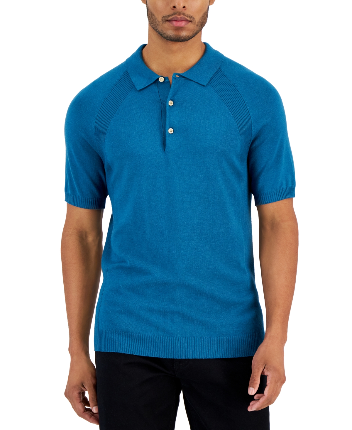 Alfani Men's Ribbed Raglan Sweater-knit Polo Shirt, Created For Macy's In Blue Gem