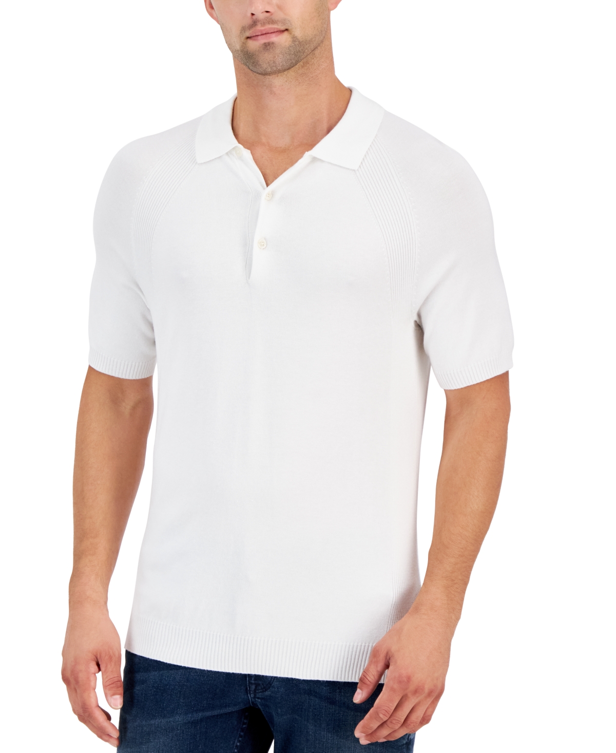 Alfani Men's Ribbed Raglan Sweater-knit Polo Shirt, Created For Macy's In Bright White