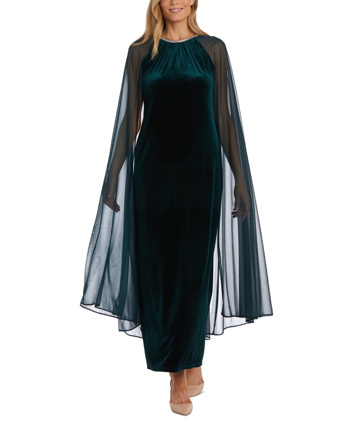 R & M Richards Womens Velvet Full Length Evening Dress In Hunter