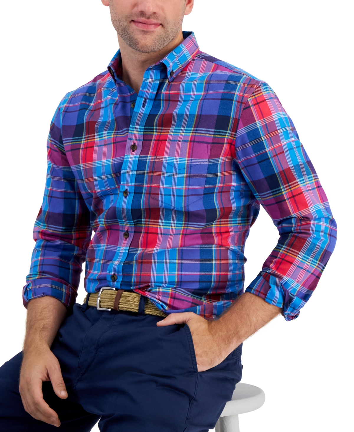 Club Room Men's Tolima Regular-Fit Stretch Plaid Button-Down Shirt, Created for Macy's