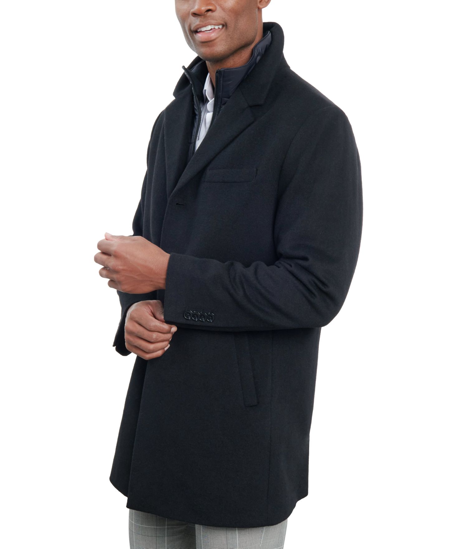Мужской жилет London Fog Wool-Blend Overcoat & Attached Vest, цвет: Чёрный — фото 3