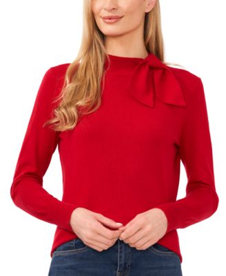 Women's Bow Mock Neck Smock Cuff Sleeve Sweater