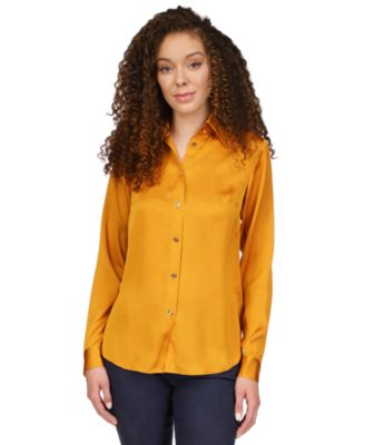 Michael Kors - Petite Satin High-Low Long-Sleeve Top